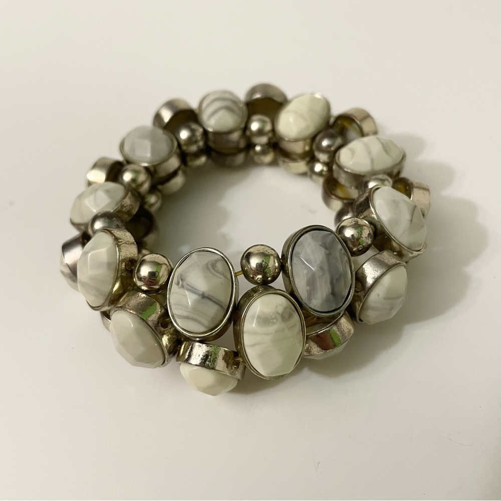 Neutral Two Row Stretch Statement Bracelet - Picture 11 of 11